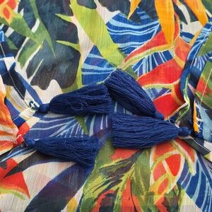 Kona Sol tropical Swim coverup Sheer Tassle Strappy Back Size L
